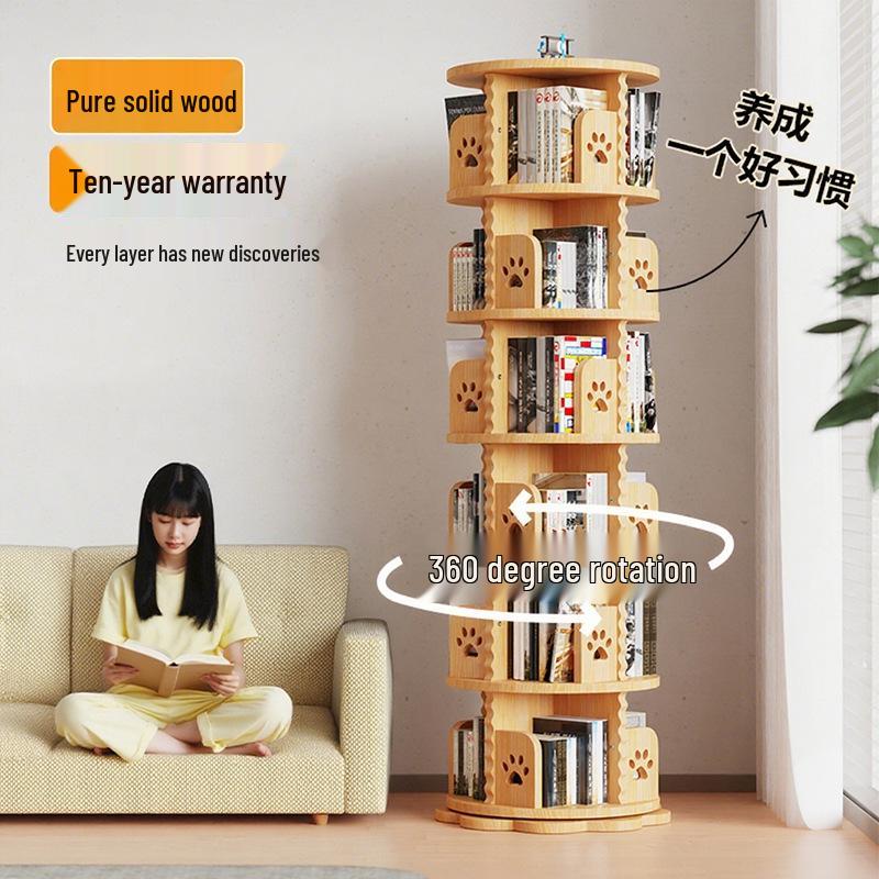Solid Wood Rotating Bookshelf: Children's Picture Book and Toy Storage Rack
