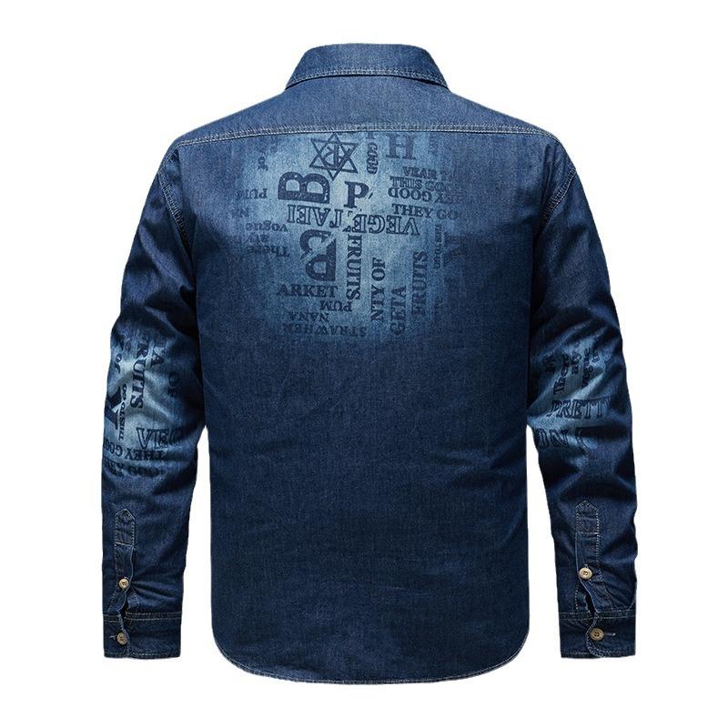 Spring and Autumn New Style Retro Denim Casual Workwear Pure Cotton Shirt Men's Trendy Versatile Casual Slim Top Men