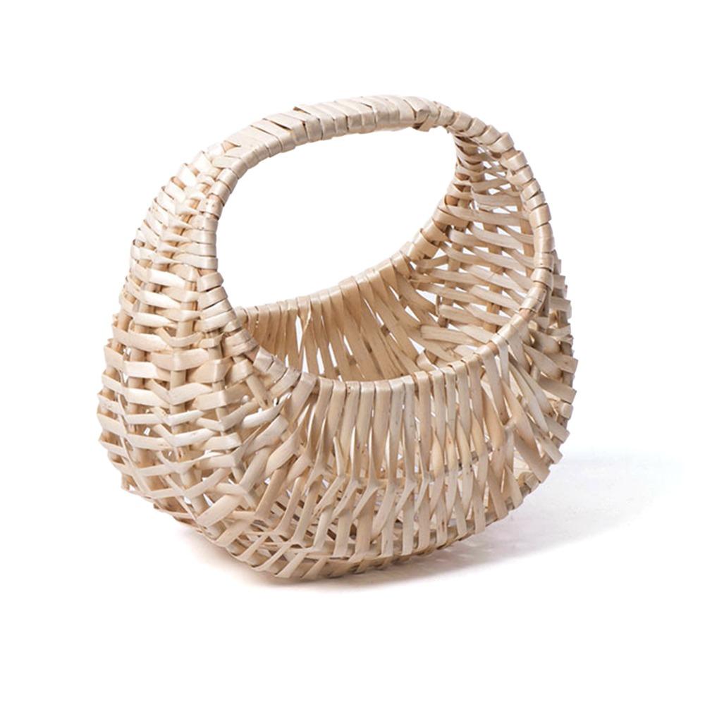 Durable With Handle Flower Basket Half Moon Hand-held Rattan Basket DIY Handmade Storage Container Home Decoration