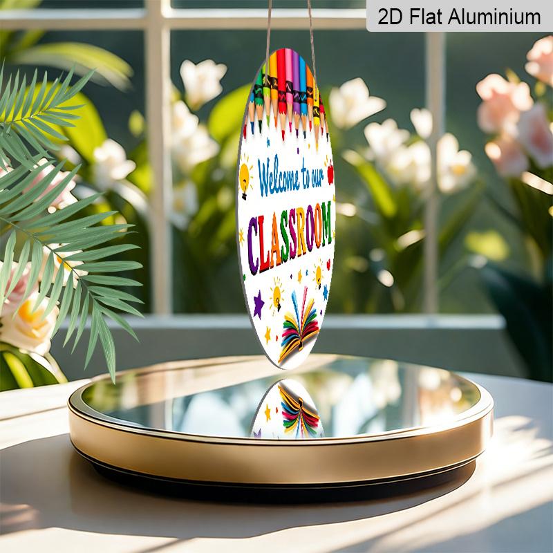 2D Plat Hangend Ornament, 1 stuks Yanlin Welkom op Onze Klaslokaaldeur - Kleurrijke Kleurpotlood En Schooldecoratie, Met Letters, Sterren En Licht