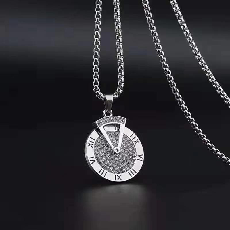 Trendy People Turn the Time Disk Triangle Hour Hand Pendant Hip-hop Men's Titanium Steel Necklace Trendy