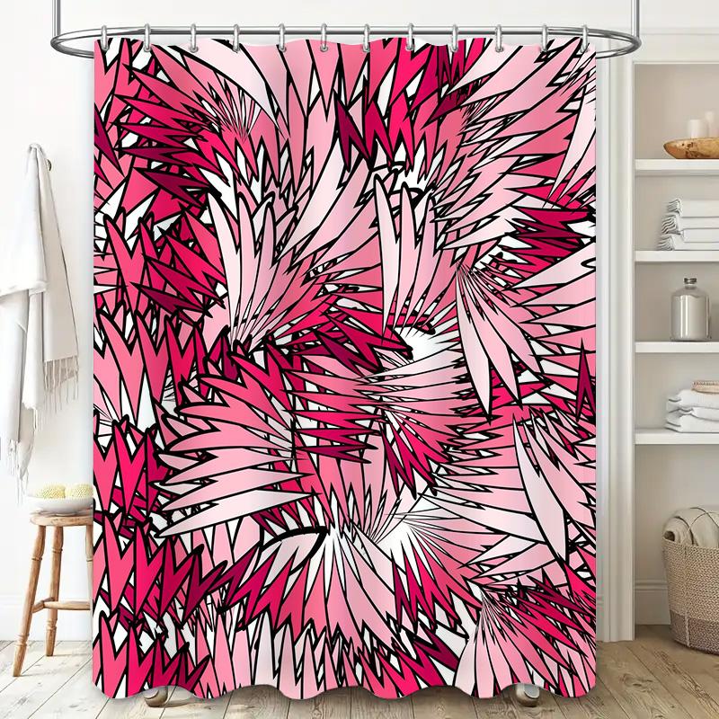 Colorful Shower Curtain, Modern Bath Decor, Printed Waterproof Fabric Red Pink White Black Pattern, Size 180x240cm
