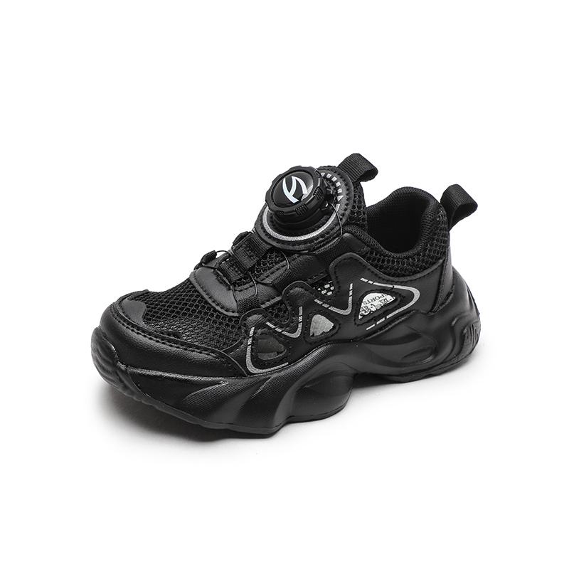 

Kids Running Shoes Hollowed-out Rotating Button Girls Sports Shoes Non-slip Soft Sole 2025 New Students Sneakers Mesh Breathable 27 чёрный