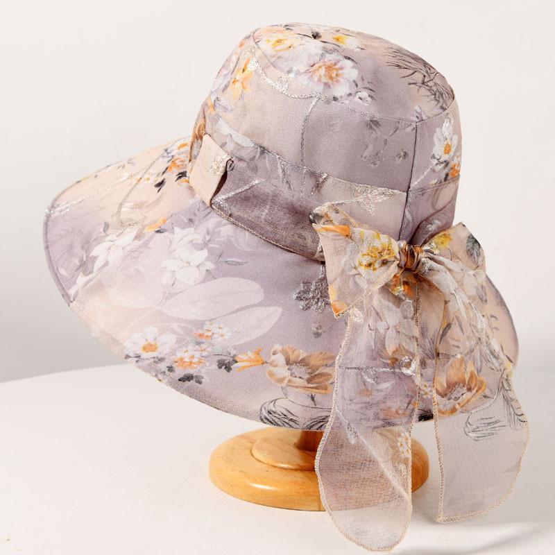 Summer Wide Brim Hat For Women With Breathable Polyester Sunshade And Floral Pattern For Sun Protection
