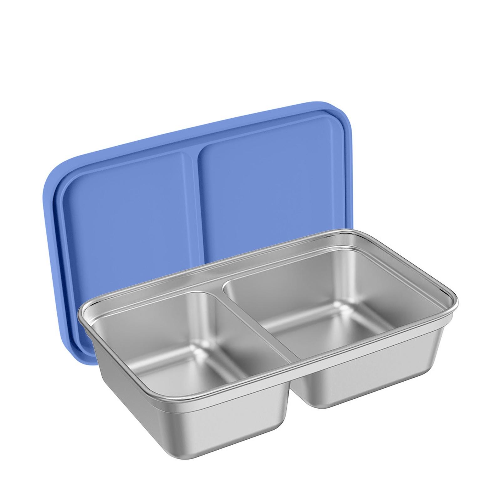 

Stainless Steel Bento Box with Silicone Lid, Rectangular Food Storage Container, Divided Lunch Box for Students & Fridge one size синий