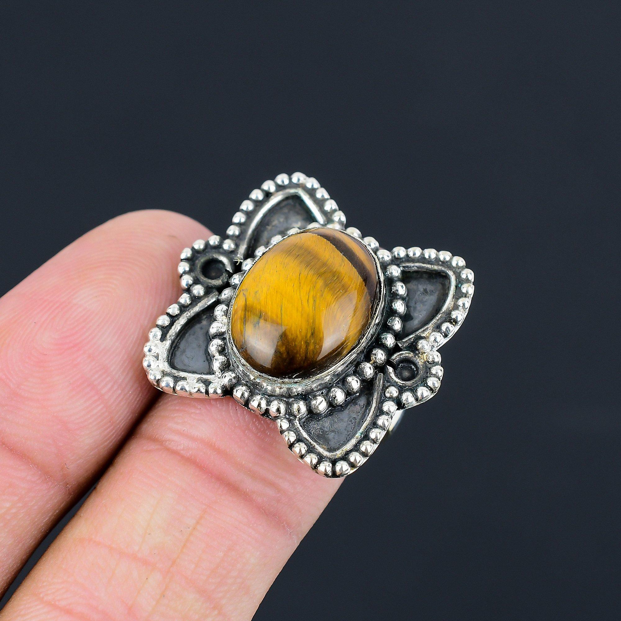 Friendship Day Deal 925 Silver Natural Tiger Eye Stackable Ring Jewelry Size 7 7