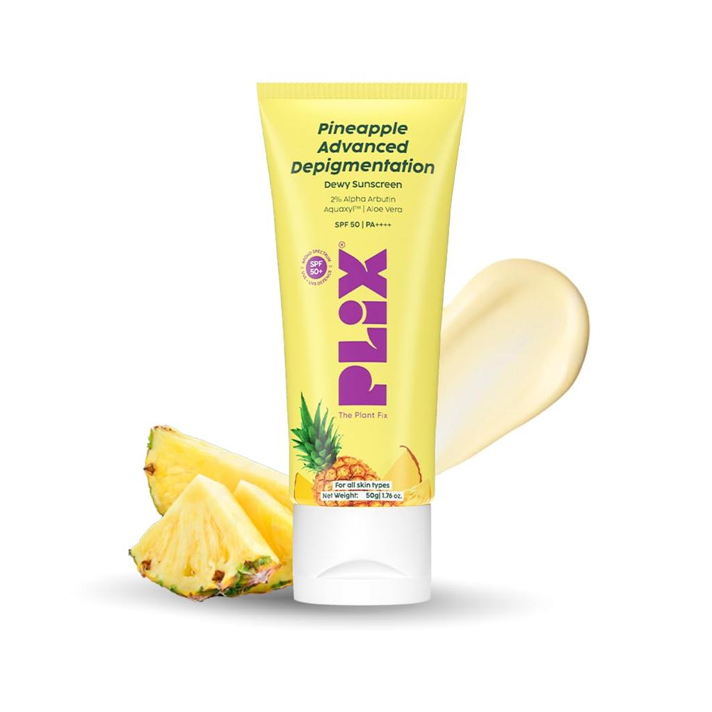 PLIX - THE PLANT FIX Pineapple Advanced Depigmentation Dewy Sunscreen SPF 50 PA++++ | Alpha Arbutin & Aquaxyl | Reduces Pigmentation, Protects fr