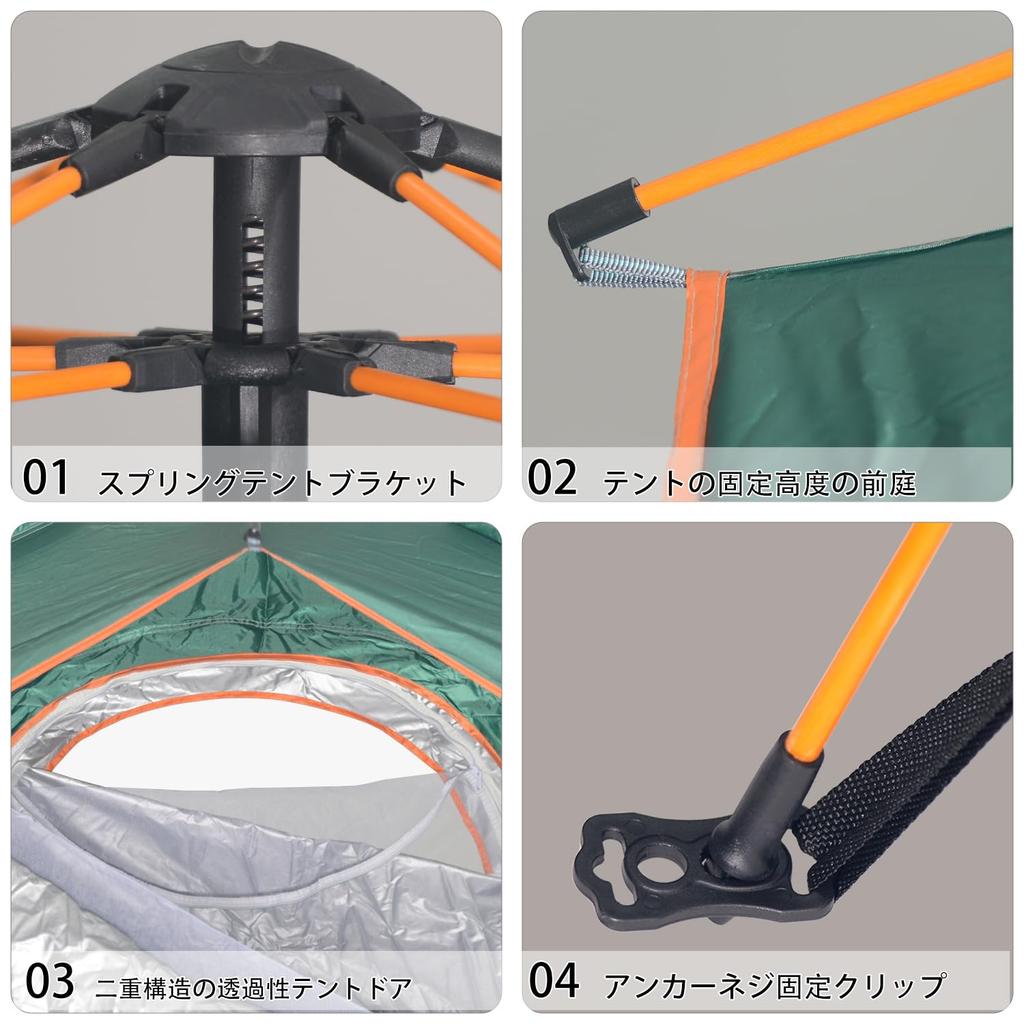 Lightweight Outdoor Waterproof and Windproof Pop-Up Tent with Storage Bag for Outdoor Camping and Emergency Preparedness (Green - Twin)