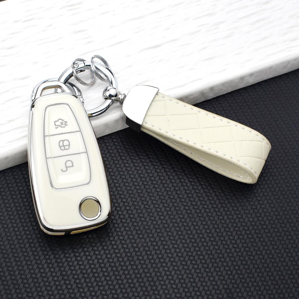 Soft Folding Car Key Case for Ford Focus Ranger Mondeo S-Max C-Max Galaxy Transit Tourneo Custom Auto Key Protector Keychain
