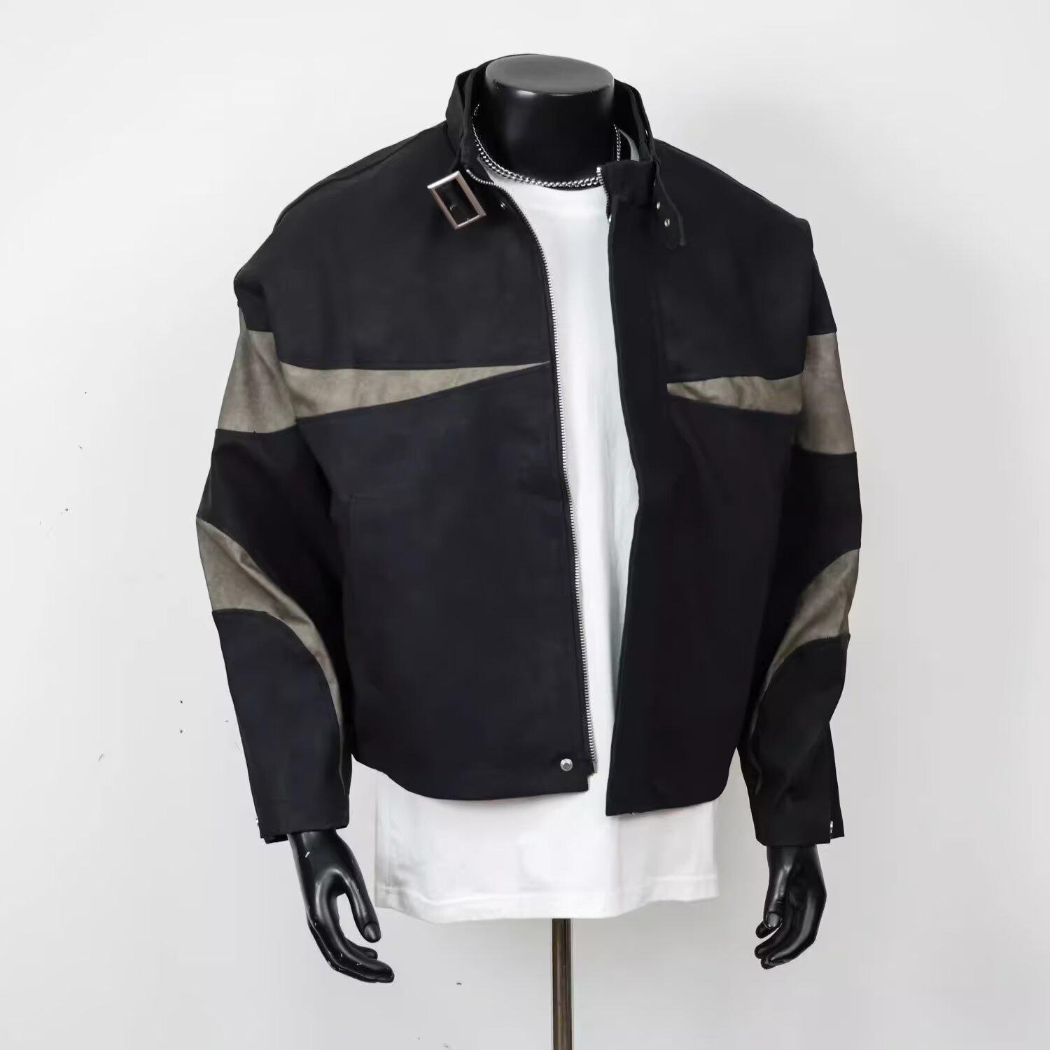 2025 Men s Trendy Patchwork Color Block Stand Collar Windproof Jacket - Loose, Casual, Fashionable Design for Spring/Autumn XXL чёрный