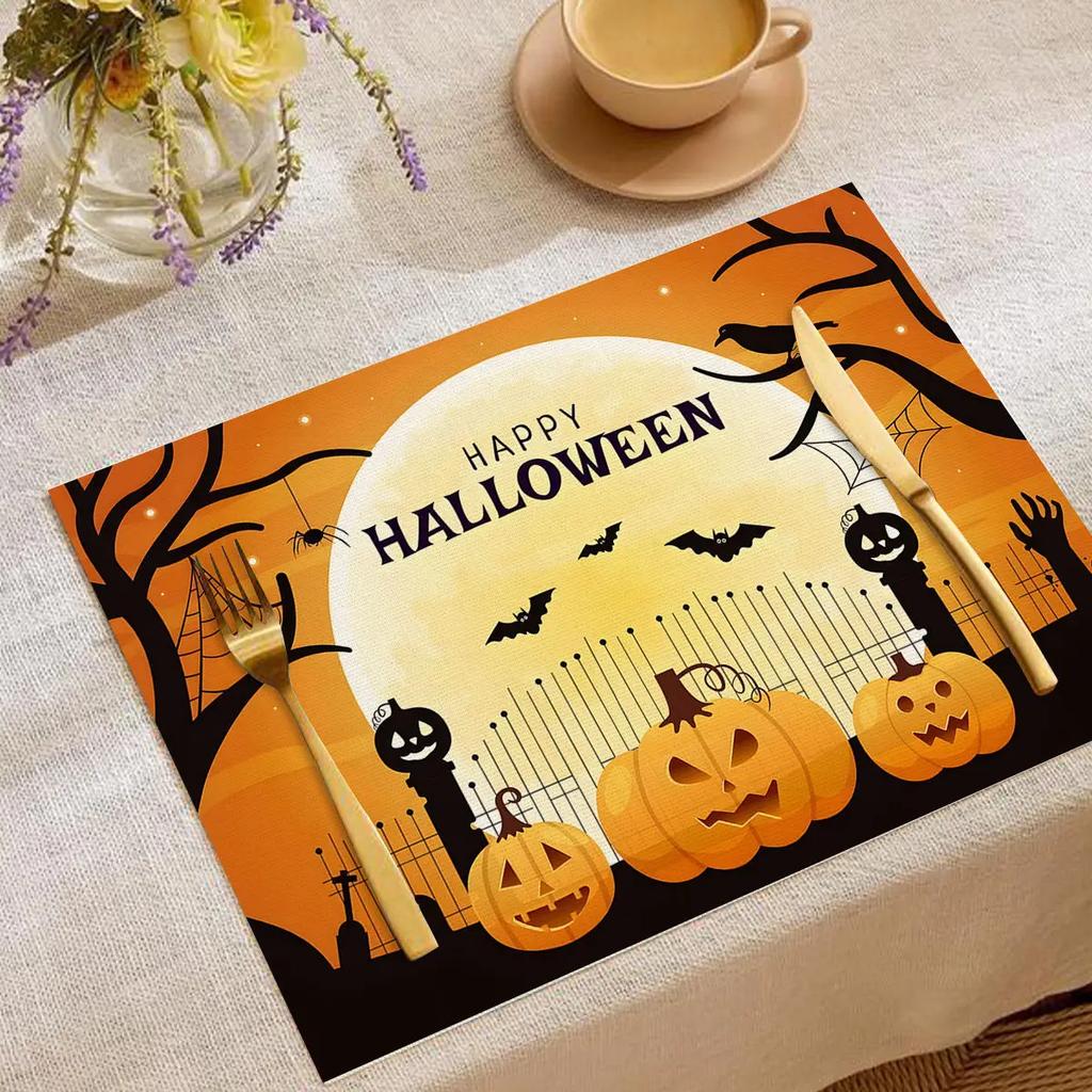Halloween Heat-Resistant Placemats Festive Home Decor Kitchen Living Room Table Pads Durable Decorative Mats Party Supplies