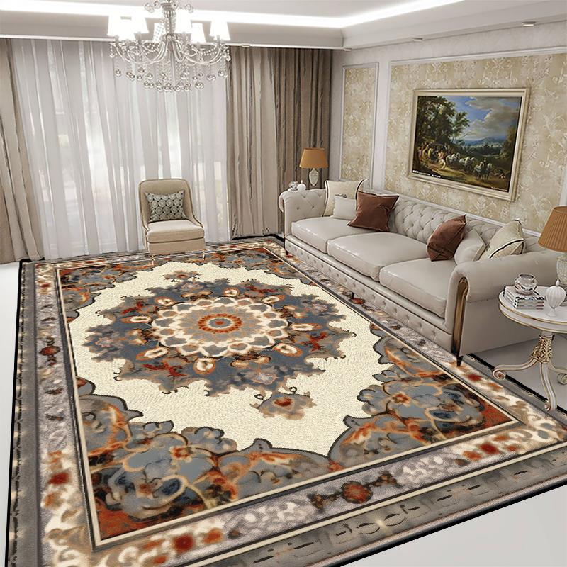 Persian Style Red Carpet for Living Room Washable Luxury American Hairless Table Area Rug for Bedroom Home Anti-slip Floor Mat