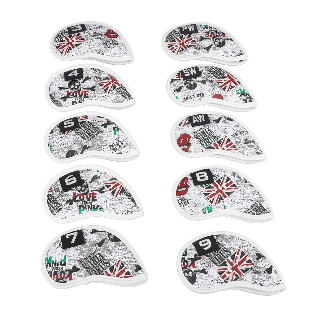 10Pcs Skull USB Golf Iron Club Head Covers PU Leather Golf Club Head Covers Headcovers Red