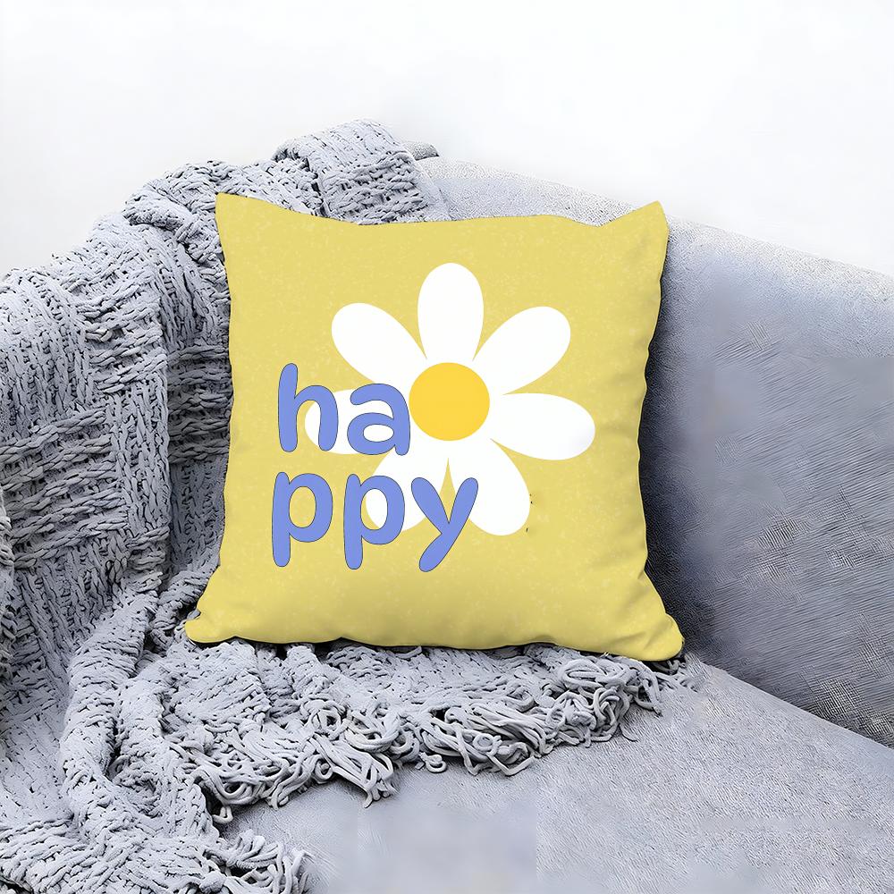 Joyful Happy Cushion Cover Premium Comfort Reversible Pillow Cove Two In One Design for Any Room Car Interior