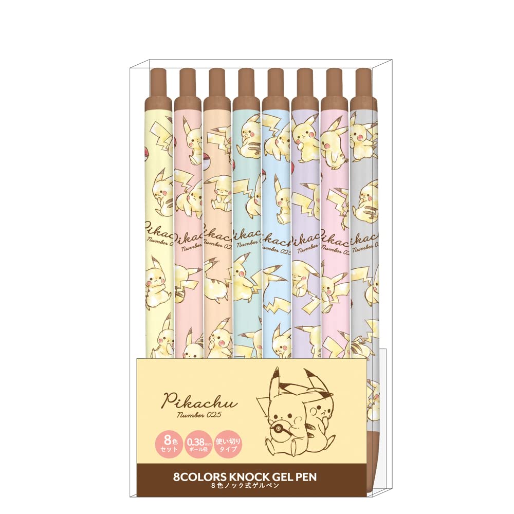 Kamiojapan Pokemon Pikachu Gel Ink Ballpoint 301125 Pen, 0.38mm, 8-Color Set,