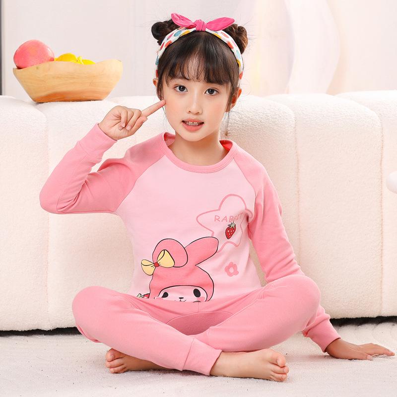 Pure Cotton Flannel Autumn/Winter Girls' Round Neck Underwear Set