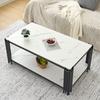 Rectangular Coffee Table with Metal Legs, Marbled Tabletop, Modern Living Room Furniture, White-Black – H46/B1140/T64 cm