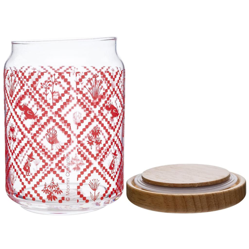Takasaka International Japan Moomin Glass Canister with Wooden Made in Lid, Japan, HISHIGATA, 640ml, Clear, MM-G23-006