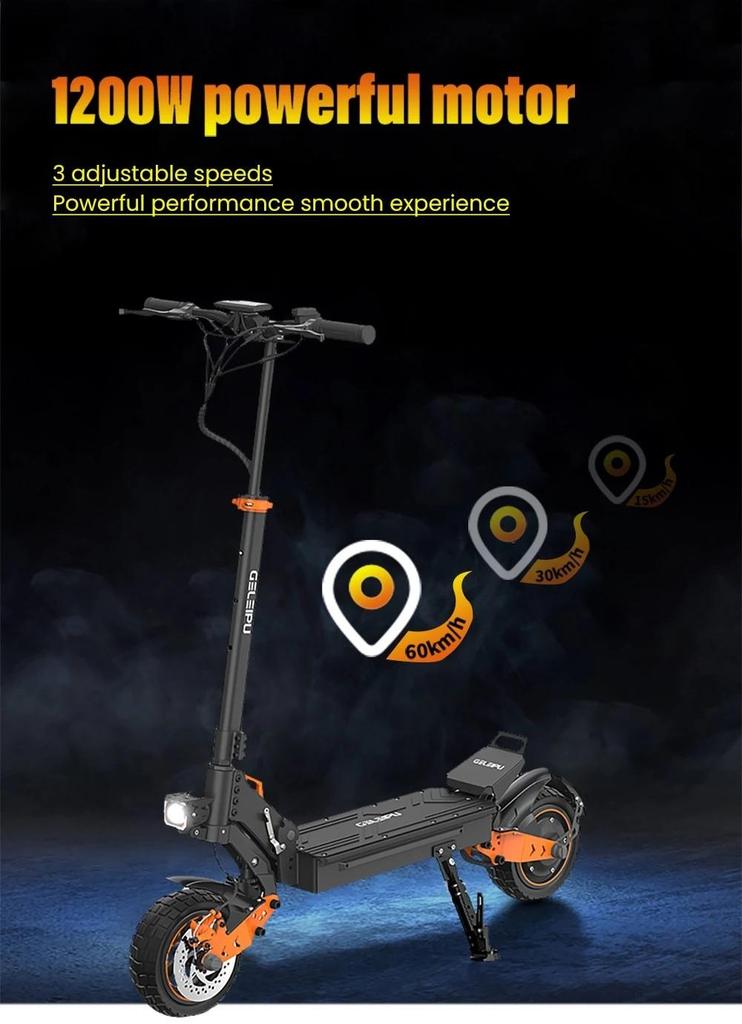 GELEIPU Z1 Adult Electric Scooter 1200W Motor 48V20AH Battery 10" Tires 60 km/h Max Speed 60km Max Range