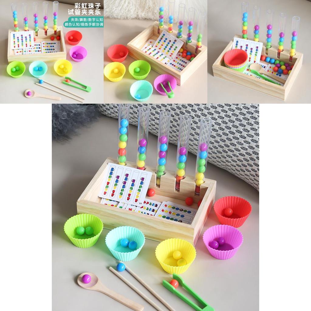 Wooden Color Sorting Tubes With Beads For Fine Motor Skills Development And Early Education