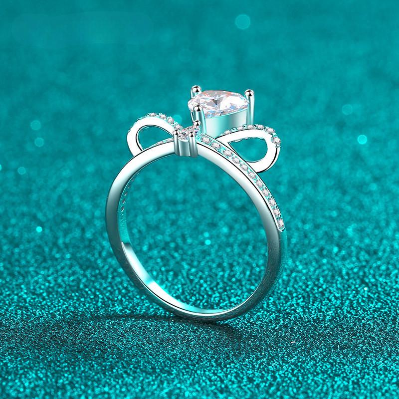 Bow Crown Moissanite Ring High Clarity VVS1 Lab Diamond 1 Carat 925 Sterling Silver Women Rings Platinum Plated Fine Jewelry
