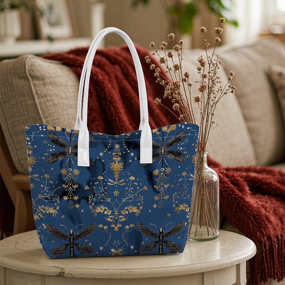 Elegant Dragonfly Pattern Tote Bag Fashion Casual Large Capacity Daily Top Handle Shoulder Bag