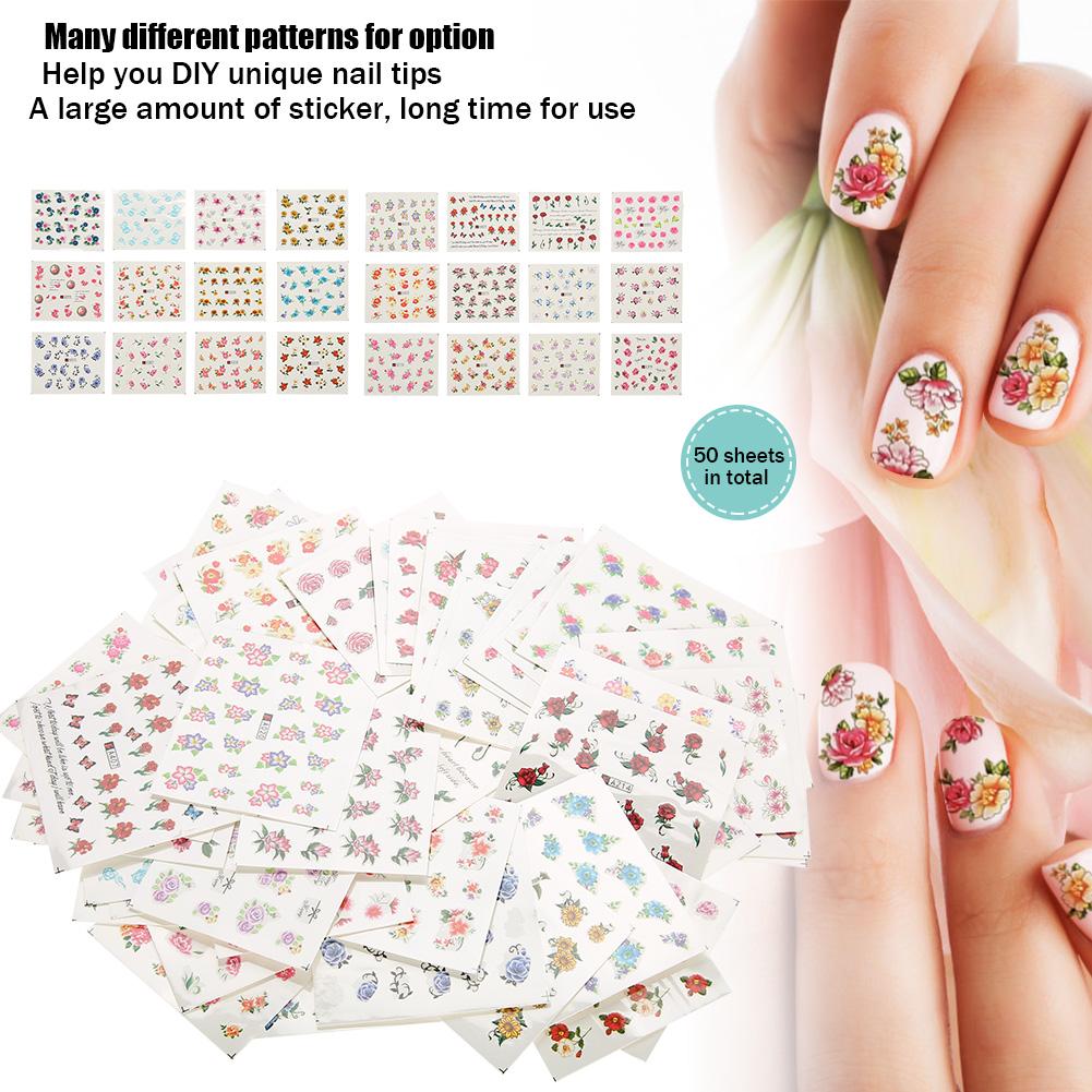 50 Sheets Mixed Flower Butterfly Cartoon Nail Art Water Transfer Sticker Nail DIY Decals (BLE)