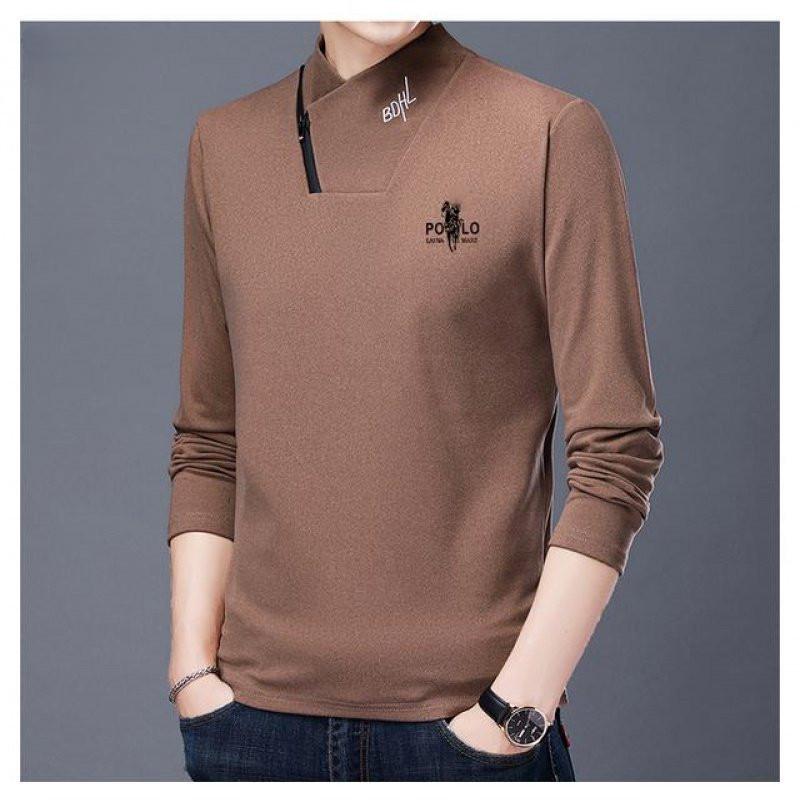 New Men's Fashion Zipper Collar Double-sided Velvet Sweatshirt Warm Printed T-shirt Bottoming Shirt Trendy