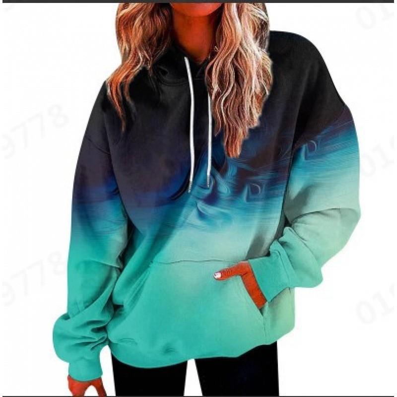 Womens Oversized Hooded Sweatshirt With 3D Print Graphic Loose Fit Long Sleeve Casual Top In Vintage Tie-Dye Style