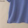 ZANZEA Women Casual V-Neck Grid Print Loose Short Sleeve Blouse