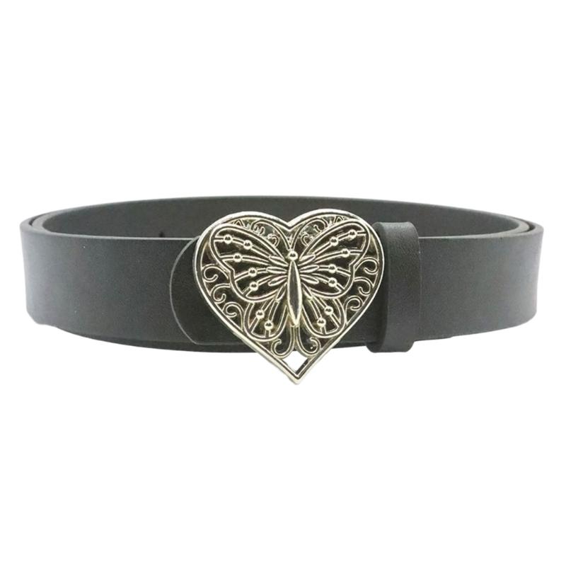 Love Heart Butterfly Buckle Belt for Teens Casual Belt Pants Jeans Belt Eye Catching Waistband Women Accessories