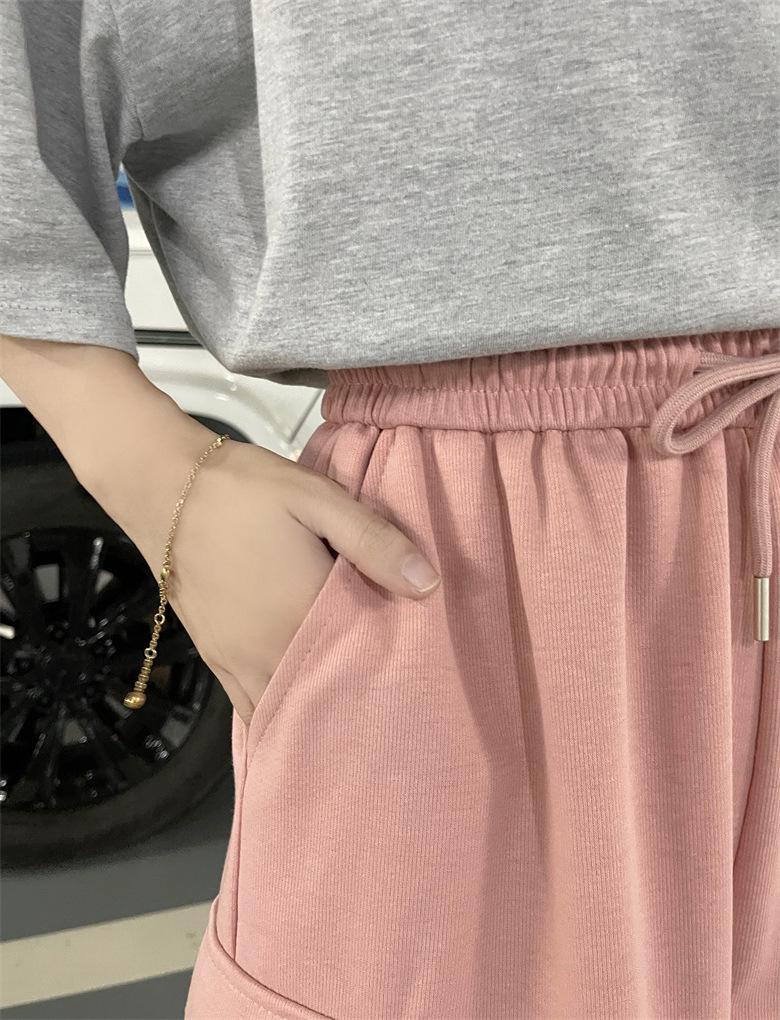 Dámské růžové elastické v pase volného střihu letní sportovní šortky se širokými nohavicemi