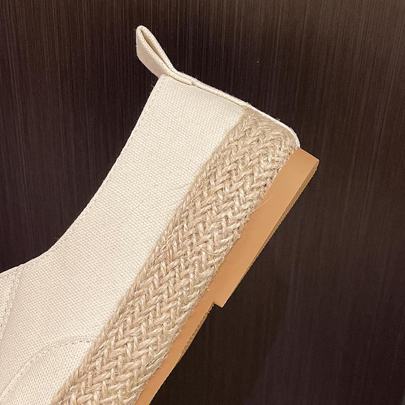 Aphixta Beige Espadrilles Splicing Flat With Shoes Metal Button Shallow Women Loafers Elastic Band Woman Casual Shoes