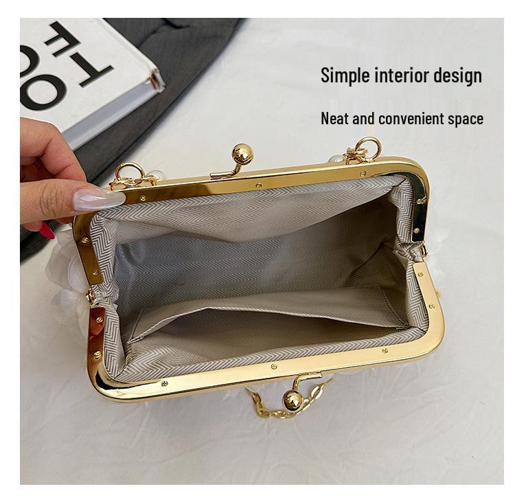 Women's Spring 2025 Pearl Evening Bag with Floral Design and Chain Strap