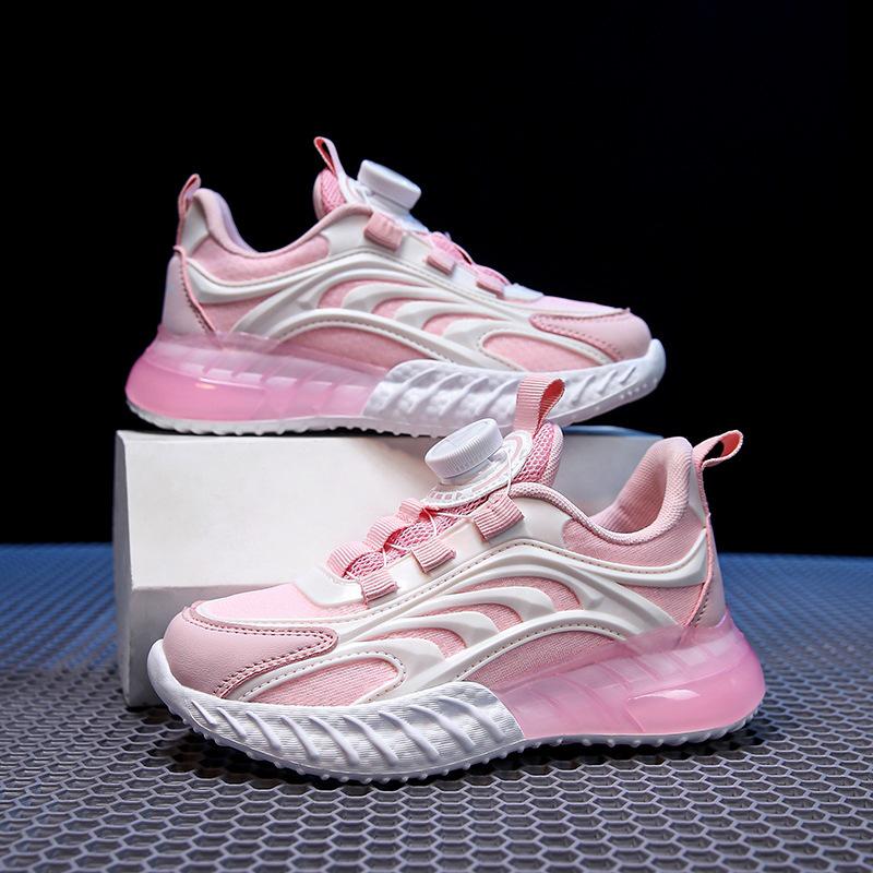 2025 Kids' Sneakers: White Non-Slip Breathable Shoes with Rotating Buckle for Boys and Girls