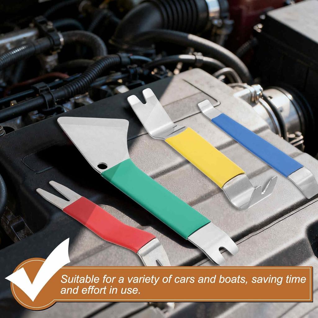 HARFINGTON Car Trim Removal Tool 7" Steel Auto Double Head Clip Lifter Car Removal Pry Bar Tools with Rubber Sleeve for Vehicle Door Audio Window