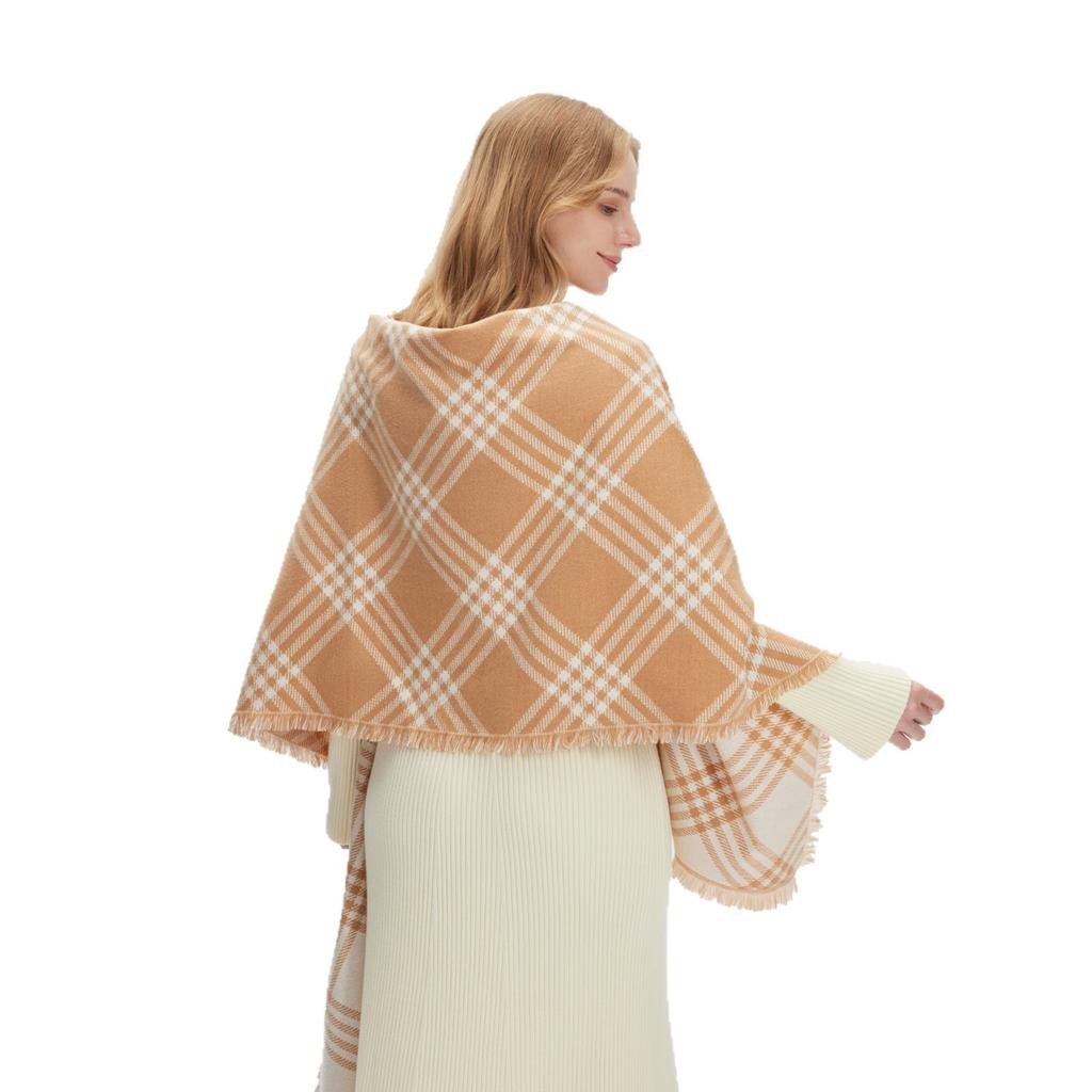 Spot retro fashion rhombus jacquard scarf women's double-sided warm edge fringed imitation cashmere shawl autumn and winter scarf