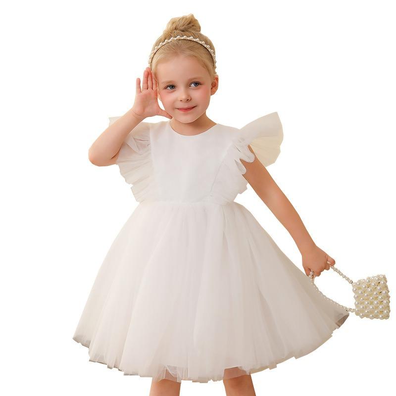 Little Girls Princess Tulle Flying Sleeve Flower Girl Party Performance Dress Gown