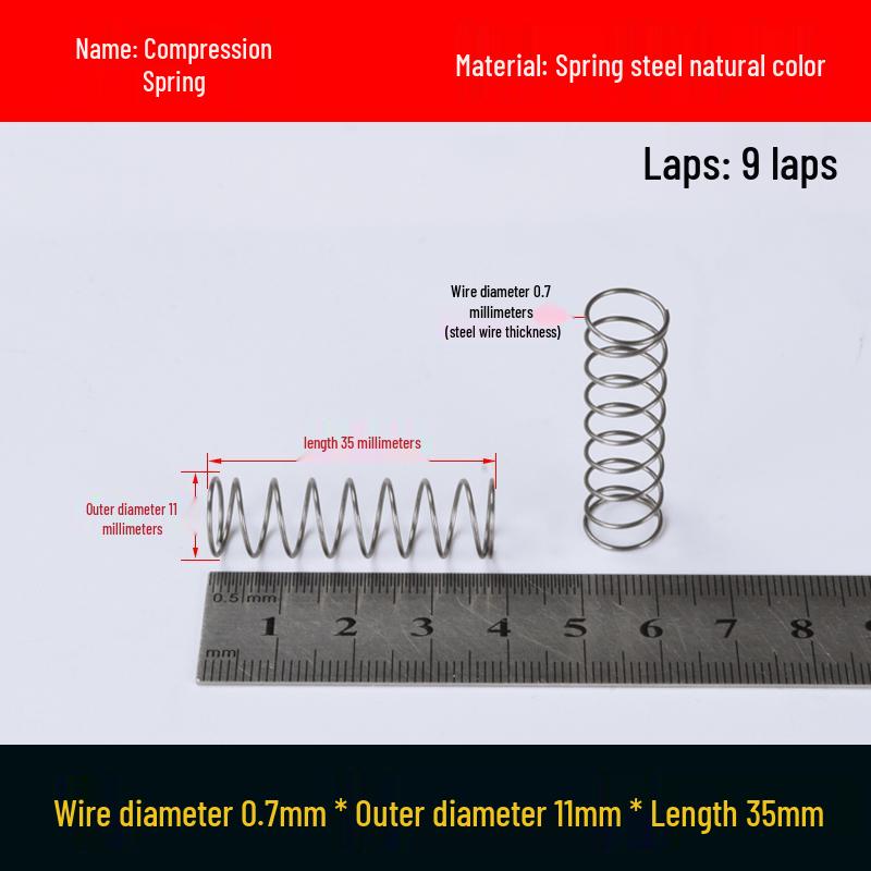 Druckfeder mit Rückstellfunktion aus Federstahl, 0,7 mm Drahtdurchmesser, 8-12 mm Außendurchmesser