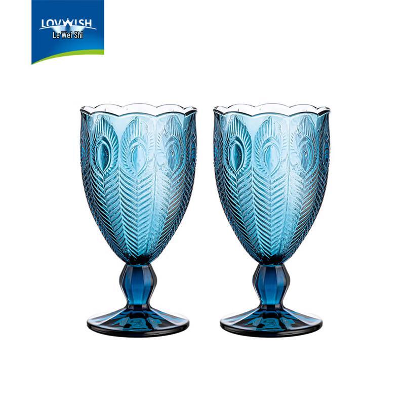 LOVWISH Peacock Feather Stemmed Glass Set