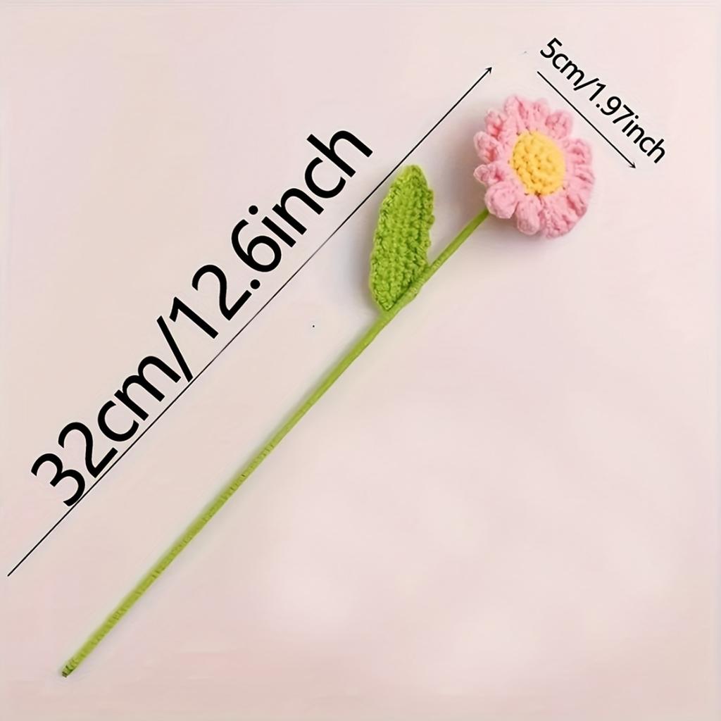 5 Pcs Hand Crocheted Artificial Sunflower Daisy Bouquet, Knitted Fake Flowers For Wedding Mother's Day Home Office Decoration Without Vase