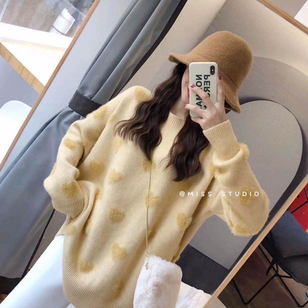 Корейский свитер с круглым вырезом Love, вязаный свитер на осень и зиму, новый свободный и нежный стиль, студенческий свитер для женщин S