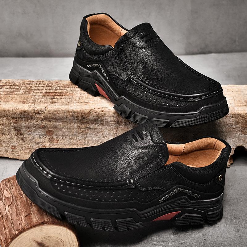 Wiosenne i jesienne ubrania robocze na zewnątrz, skórzane buty, styl brytyjski, biznesowe casualowe skórzane buty męskie, antypoślizgowe, odporne na zużycie, buty dla taty w średnim wieku