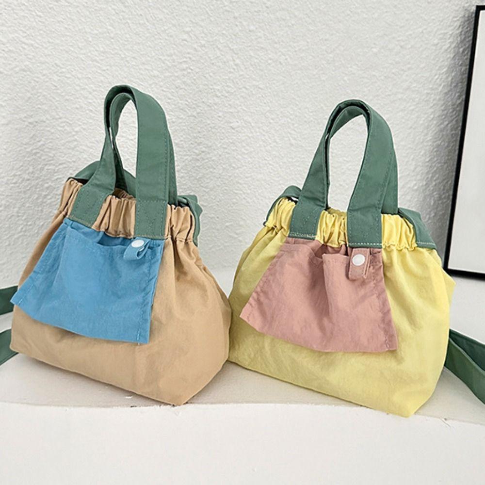 Candy Color Casual Handbags Ruched Design Crossbody Bag Trendy Nylon Shopper Purses  Commuting