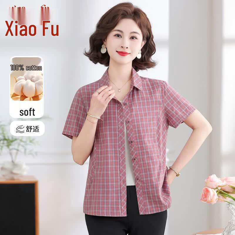 Xiaofu 2026 Women s Loose Cotton Plaid Shirt L