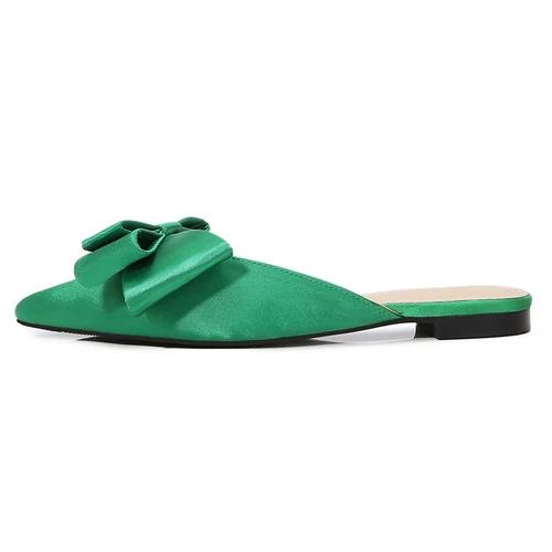 Fashion Silk Pointed Toe Flat Slippers Women's Outer Wear Summer Net Red All-match Fashion Bow Baotou Sandals and Slippers