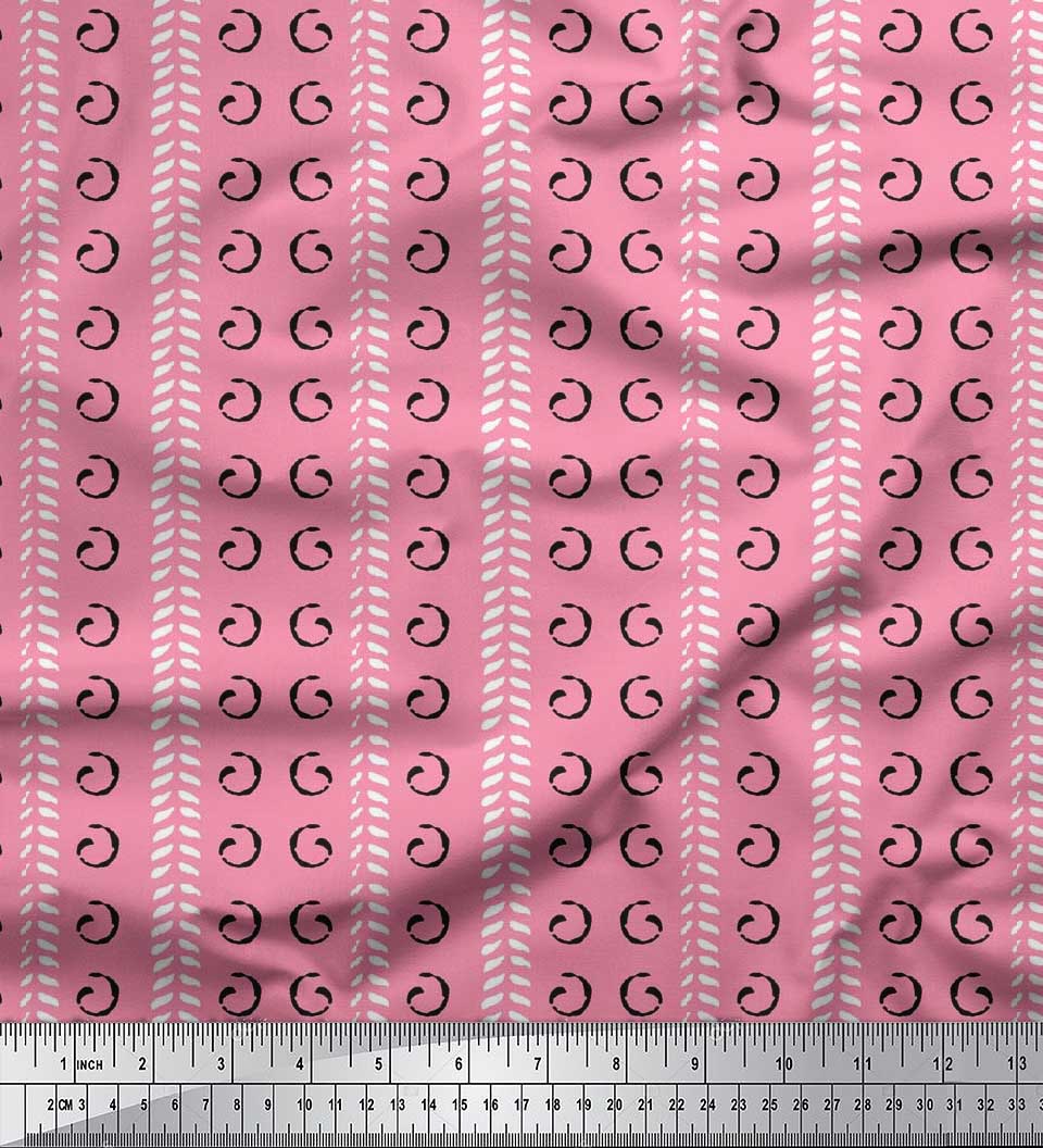 

Тканина Soimoi Japan Crepe Satin Leaves & Swirl Block Printed Тканина 1 метр 42 дюйма 42 Inch Wide - Poly Crepe рожевий