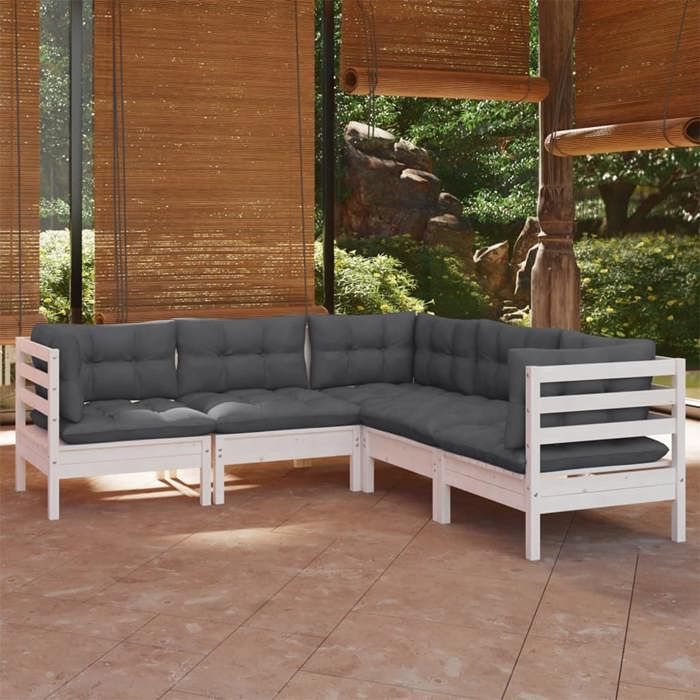 VidaXL Solid Pine Wood Garden Lounge Set 5 Pcs with Cushions Patio Furniture Outdoor Furniture Garden Furniture 3096672