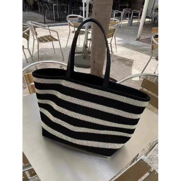 

Black and White Striped Tote Bag 2025 Woven Large Capacity Single Shoulder Women s Bag Lazy Style Lightweight Vacation Bag Shopping Bag for Women чёрный