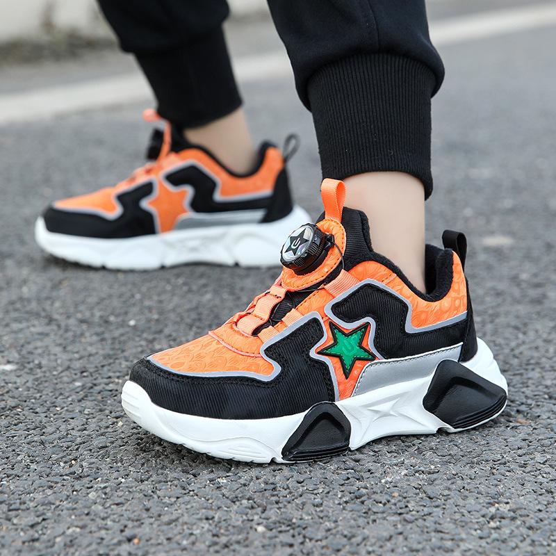 Children's 2025 winter outdoor sports shoes boys two cotton rotating button warm shoes medium older girls running shoes